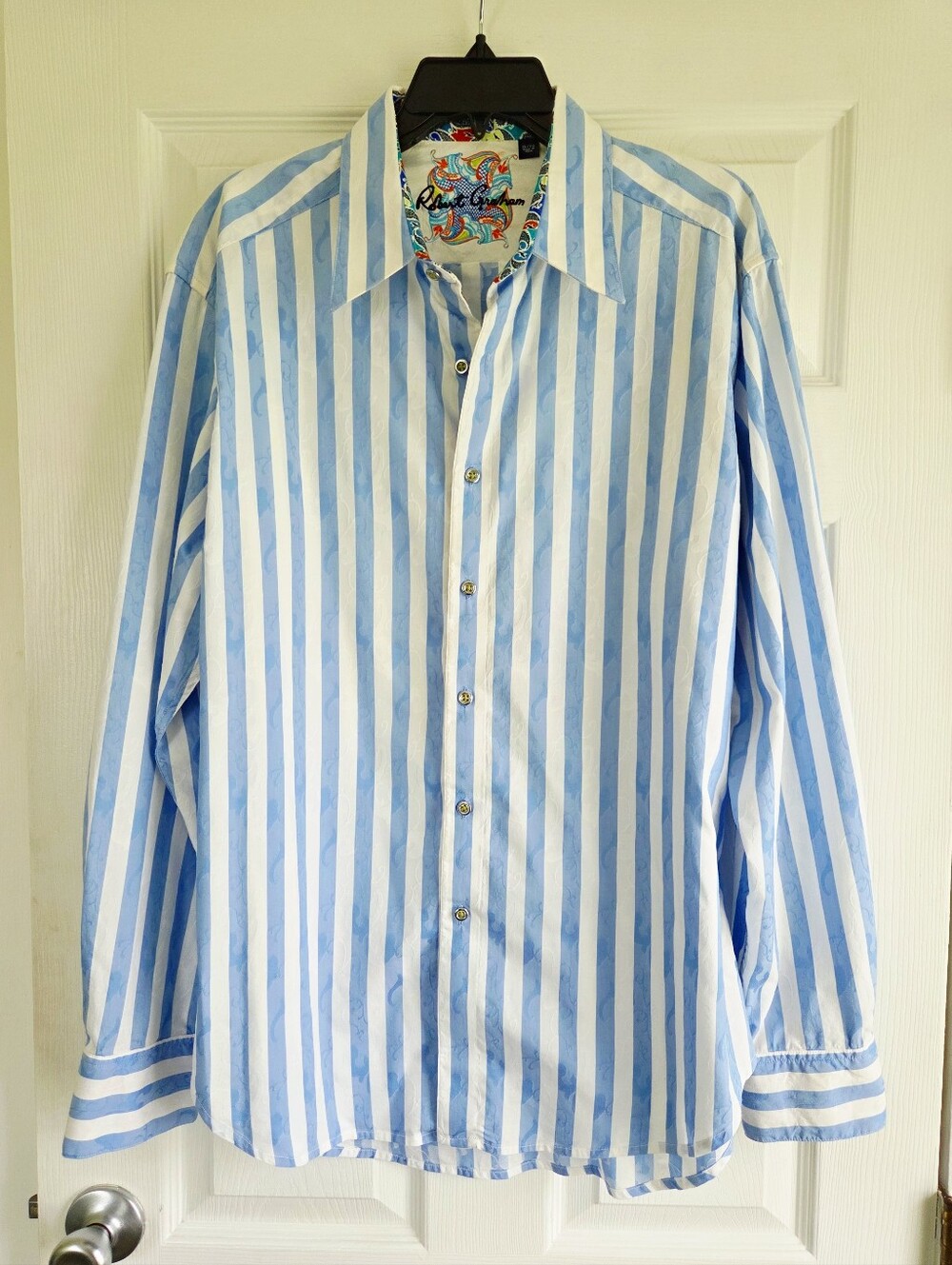 Robert Graham ✨️ Men’s Blue and White Stripe Cotton Button-Up Shirt Size XL